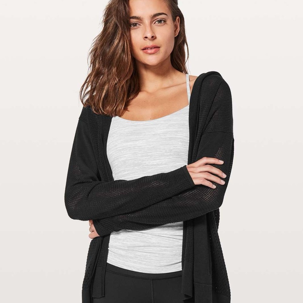Lululemon Still Movement Wrap Sweater Black Slit Open Back Knit Hoodie